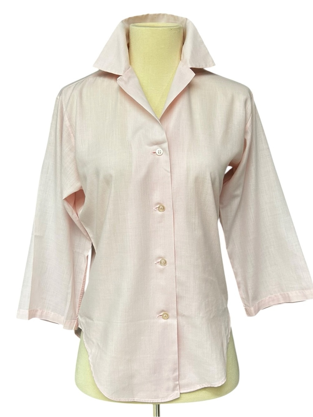 Vintage Lady Manhattan Light Pink Button Front Blouse, fits a Small, 70s Collar